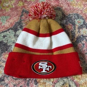 New Era Red, Gold & White Pom Beanie with SF Logo!